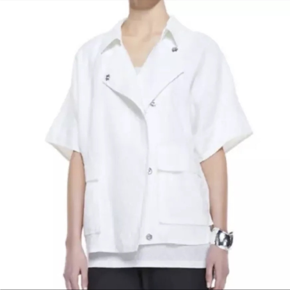 Eileen Fisher Organic Linen Jacket Double Breasted Short Sleeve White